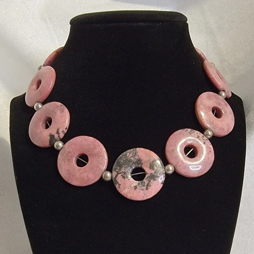 Raspberry Pink Rhodolite Circle Necklace - Picture 8 of 10